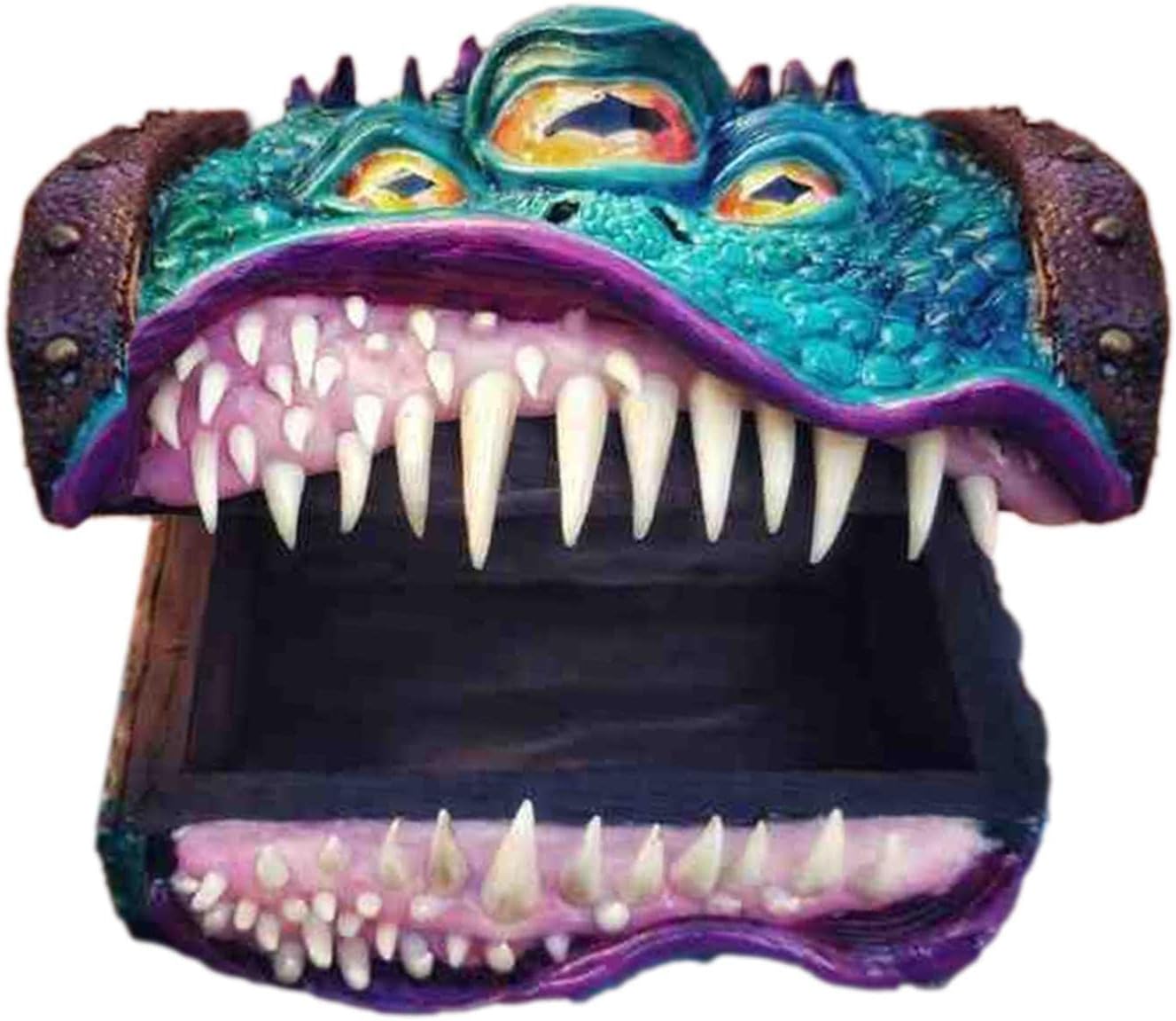 Power Beast Mimic Chest Dice Box - Hand-Painted With Glass Eye, Holds 5 Dice Sets, Perfect D&D Accessory & Gift