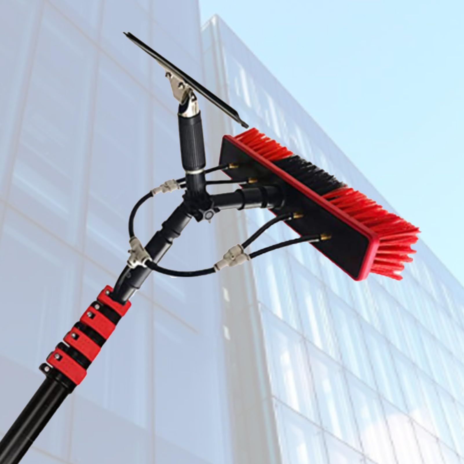 Cepillo telescópico de limpieza de ventanas con escobilla de goma, 35 cm - 7,2 m de alcance para limpieza de cristales al aire libre
