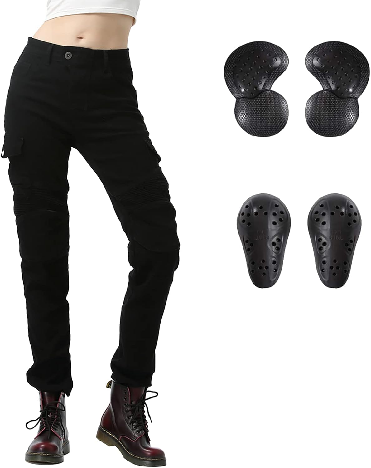 LOMENG Motorcycle Riding Pants Motorcycle Jeans Slim Fit with CE Knee Hip Removable Protectors Armor for Women