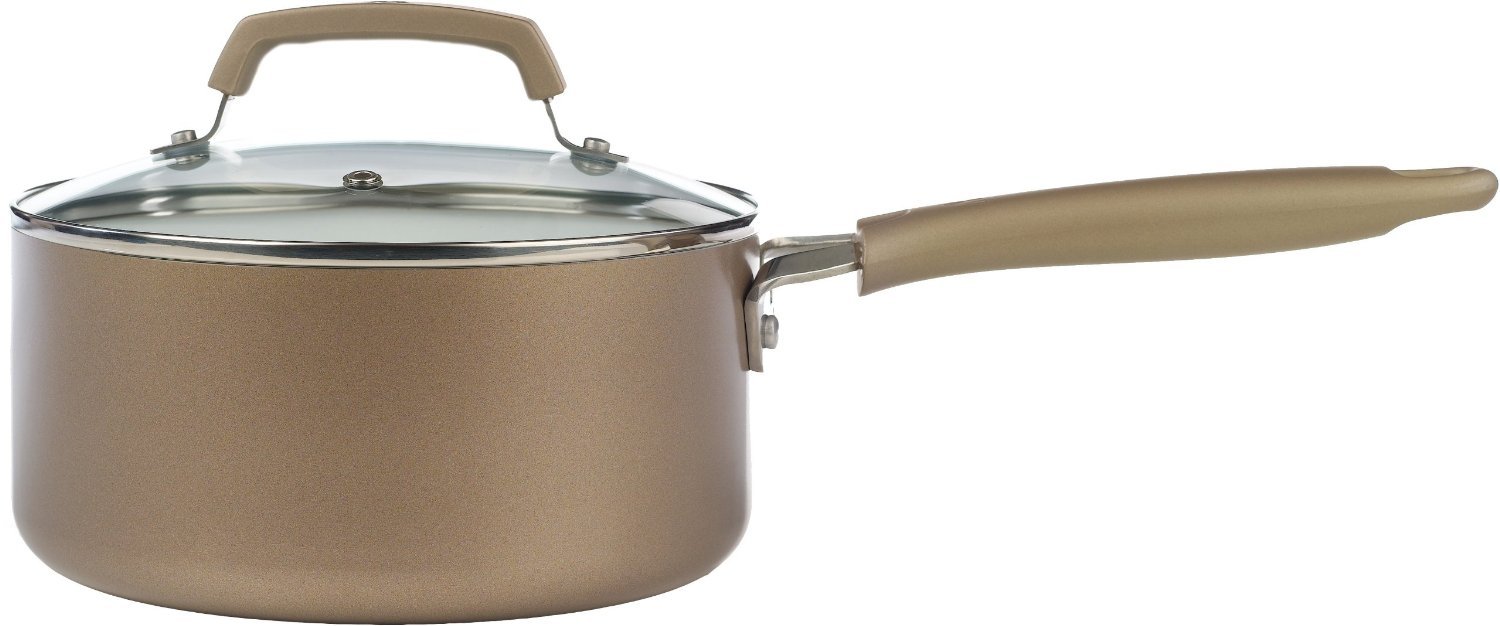 WearEver C94424 Pure Living Nonstick Ceramic Coating Scratch Resistant PTFE PFOA and Cadmium Free Dishwasher Safe Oven Safe Sauce Pan Cookware, 3-Quart, Gold
