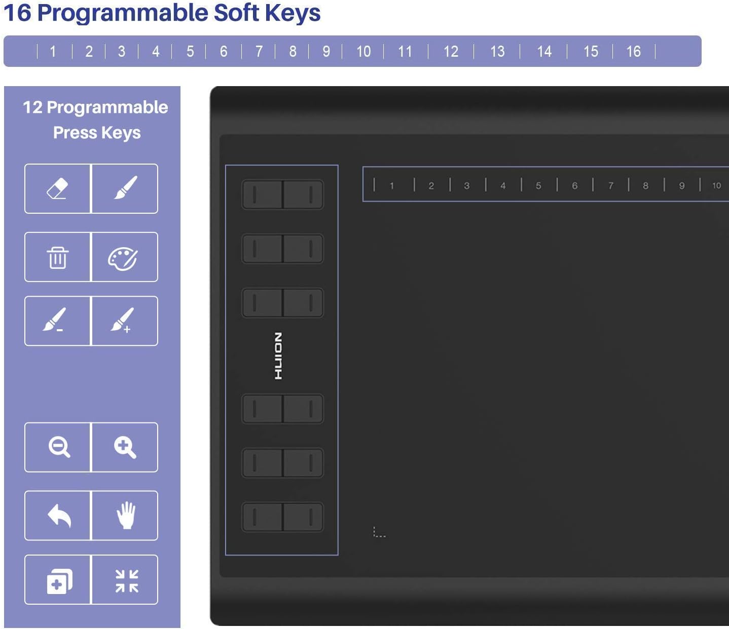 Huion Inspiroy H1060P Graphics Drawing Tablet with Digital Pen PW100 and Skeleton Glove, OTG Adapters Included
