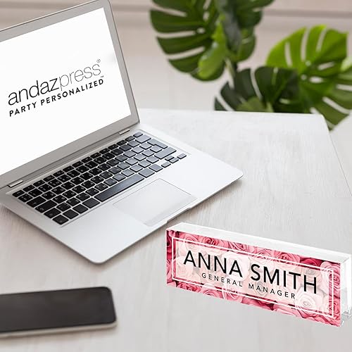 Vista 52 de Andaz Press Placa de nombre de escritorio de oficina, diseño floral de melocotón rubor personalizado para el hogar, escritorio, profesor, jefe