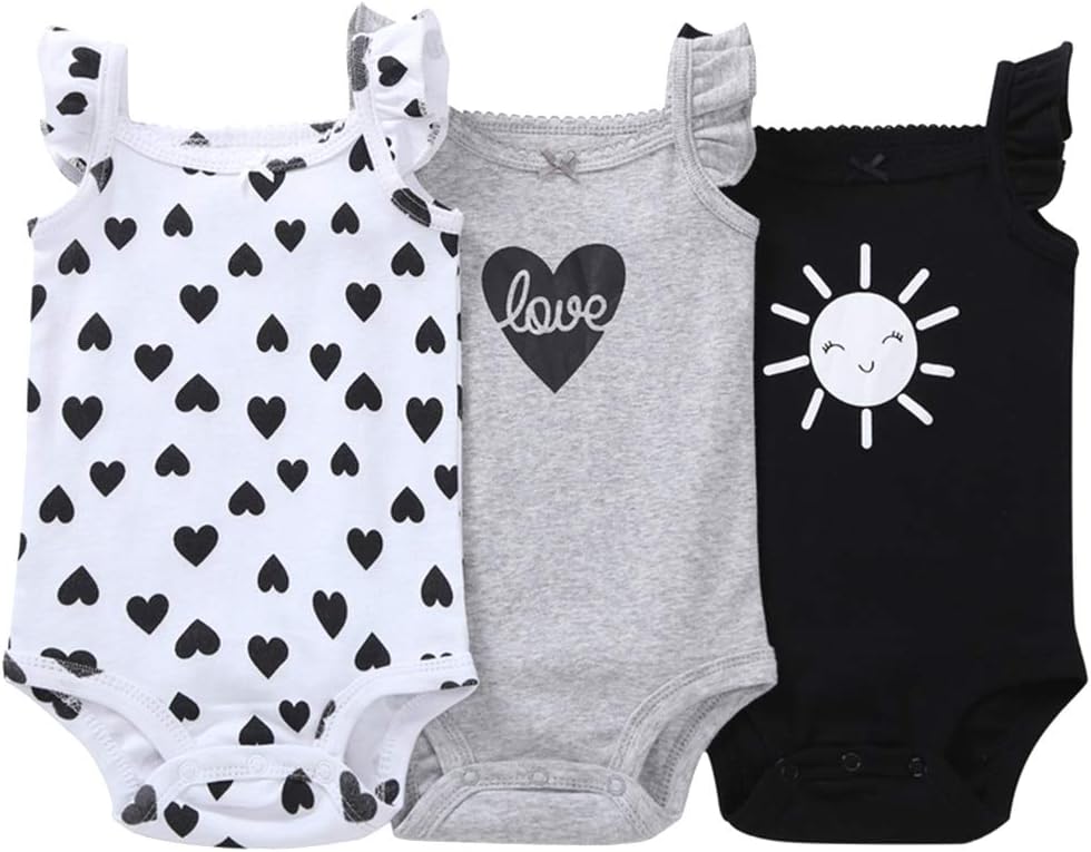 amropiBaby Girls 3-Pack Sleeveless Bodysuit Cotton Rompers Jumpsuit Outfits for 0-24 Months
