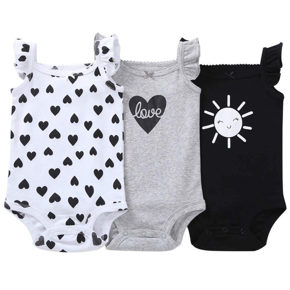 amropiBaby Girls 3-Pack Sleeveless Bodysuit Cotton Rompers Jumpsuit Outfits for 0-24 Months