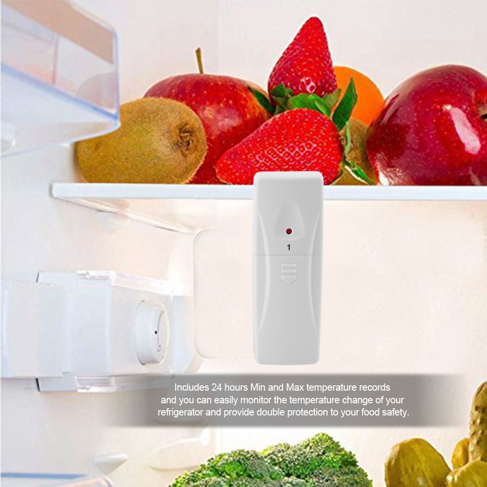 Thermomètre Réfrigérateur Numérique, Thermomètre Réfrigérateur Sans Fil avec 2 Capteurs Alarme Sonore Affichage Min/Max écran, pour Maison, Restaurants, etc.