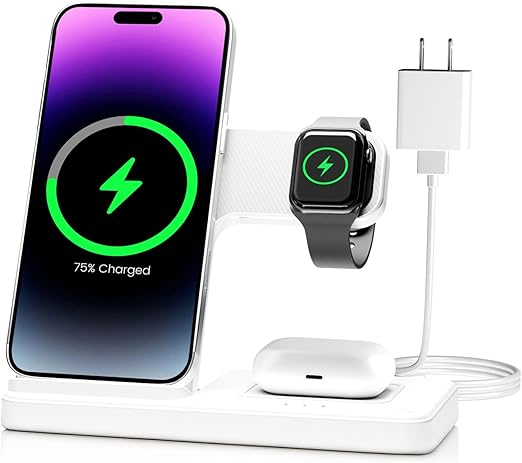 Wireless Charger Charging Station: 3 in 1 Charger Stand for Apple Multiple Devices Product for iPhone 16 15 14 Pro Max 13 12 11 for Watch 10 9 8 7 6 5 4 3 2 SE & Ultra for Airpods 4 3 2 Pro