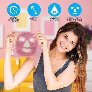 Perfect Remedy Face Ice Pack, Reusable Hot & Cold Ice Face Mask, Gel Compress for Helping with Puffy Eyes and Swelling Conditions, Facial Spa Cooling Mask for Women and Men (Pink)