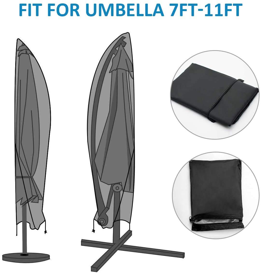 Housse de parasol avec tige de contraction,Tissu Oxford résistant à la déchirure anti-UV imperméable au vent 210D Housse de parapluie en extra large avec fermeture éclair (265 x 40/70/50 cm)