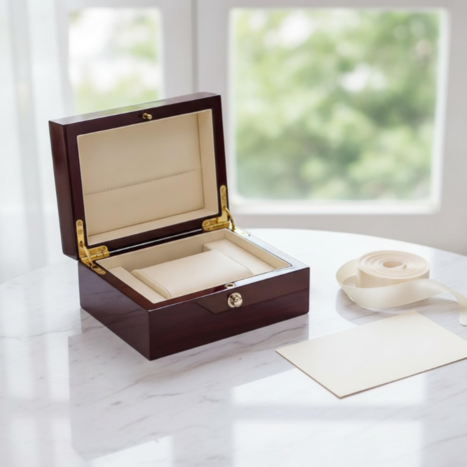 Caja para Reloj Estuche Organizador Vitrina Joyero con Almohadilla Extraíble en MDF Lacado y Forro de Terciopelo Cierre de Botón Adecuada para Regalo Oficina Dormitorio Vitrina de Colección