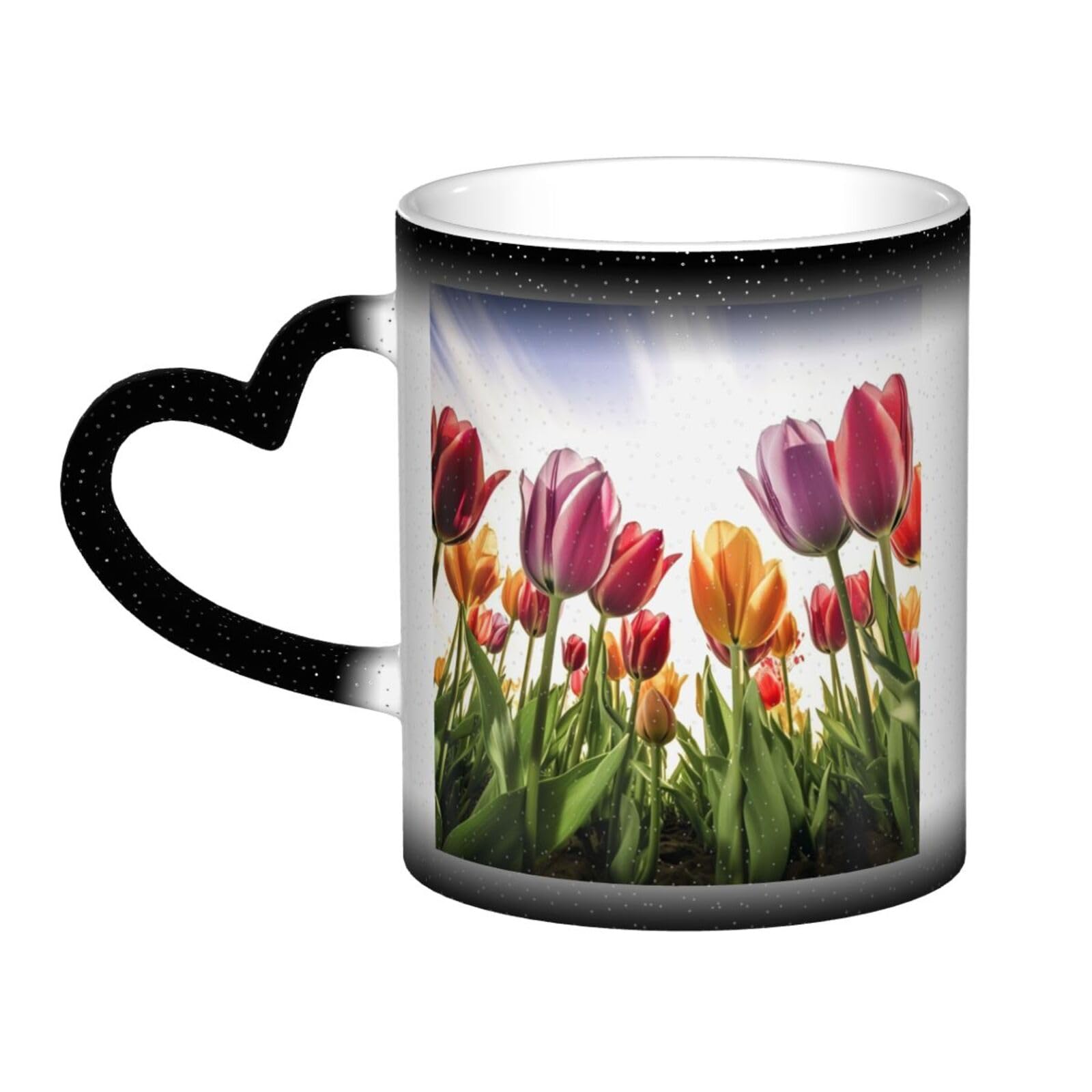 Heat Sensitive Colour Changing Mug Tulip Scape Printed Ceramic Mug Novelty Heat Sensitive Cup Personalized Gifts For Birthday Anniversary Christmas 13 Oz