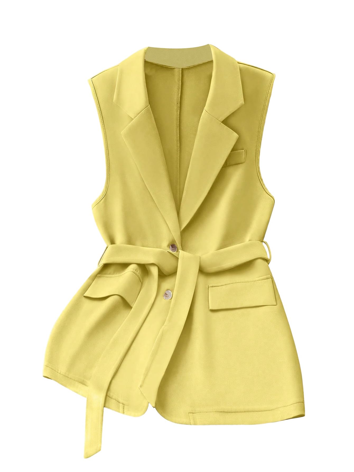 GORGLITTER Womens Sleeveless Long Sweater Vest Casual Fall Fitted Collared Belt Knit Blazer Vests Jacket Dressy Trendy
