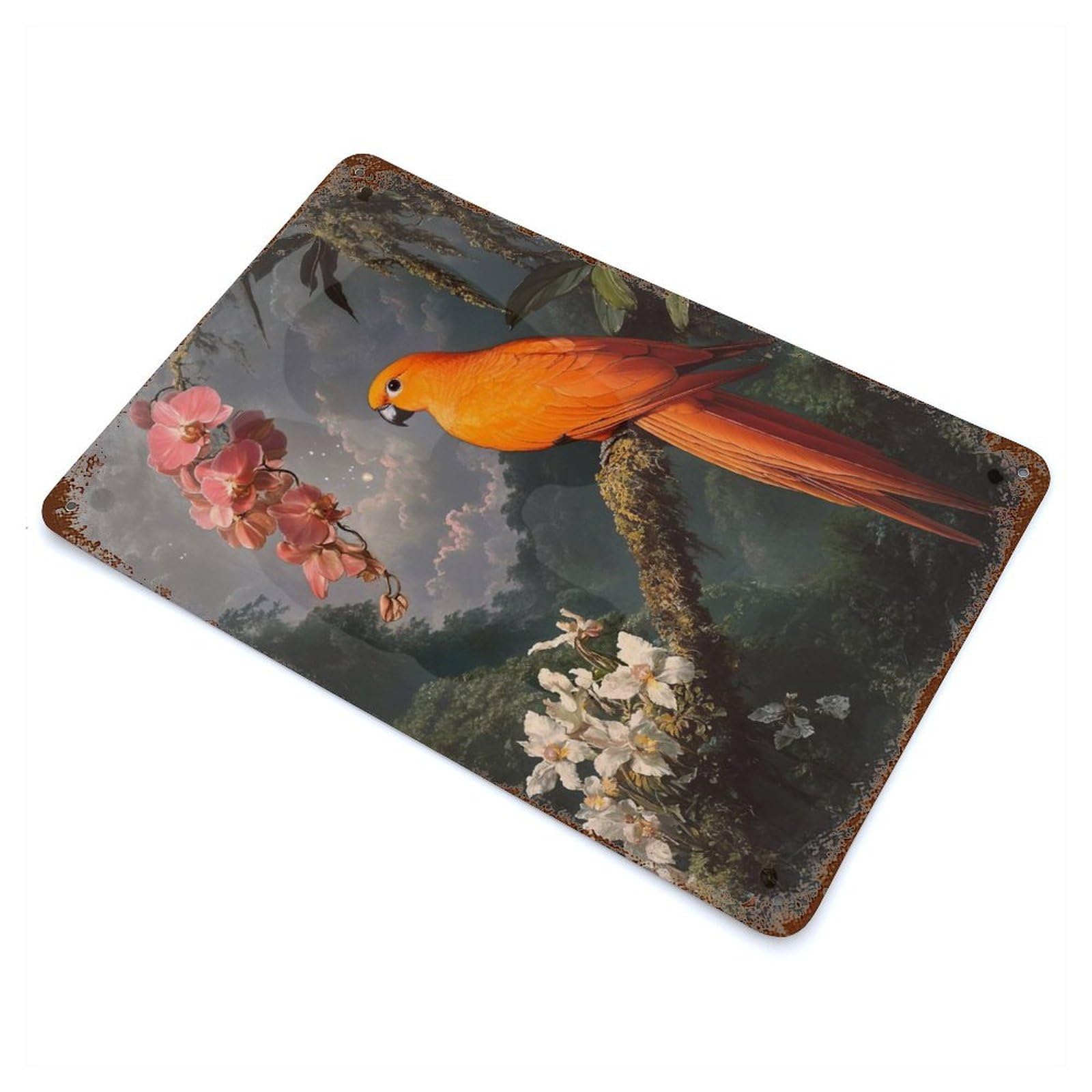 Orange Parrot in Jungle Retro Metal Sign 11.8"x7.9", Classic Wall Plaque for Garage, Pub Or Kitchen