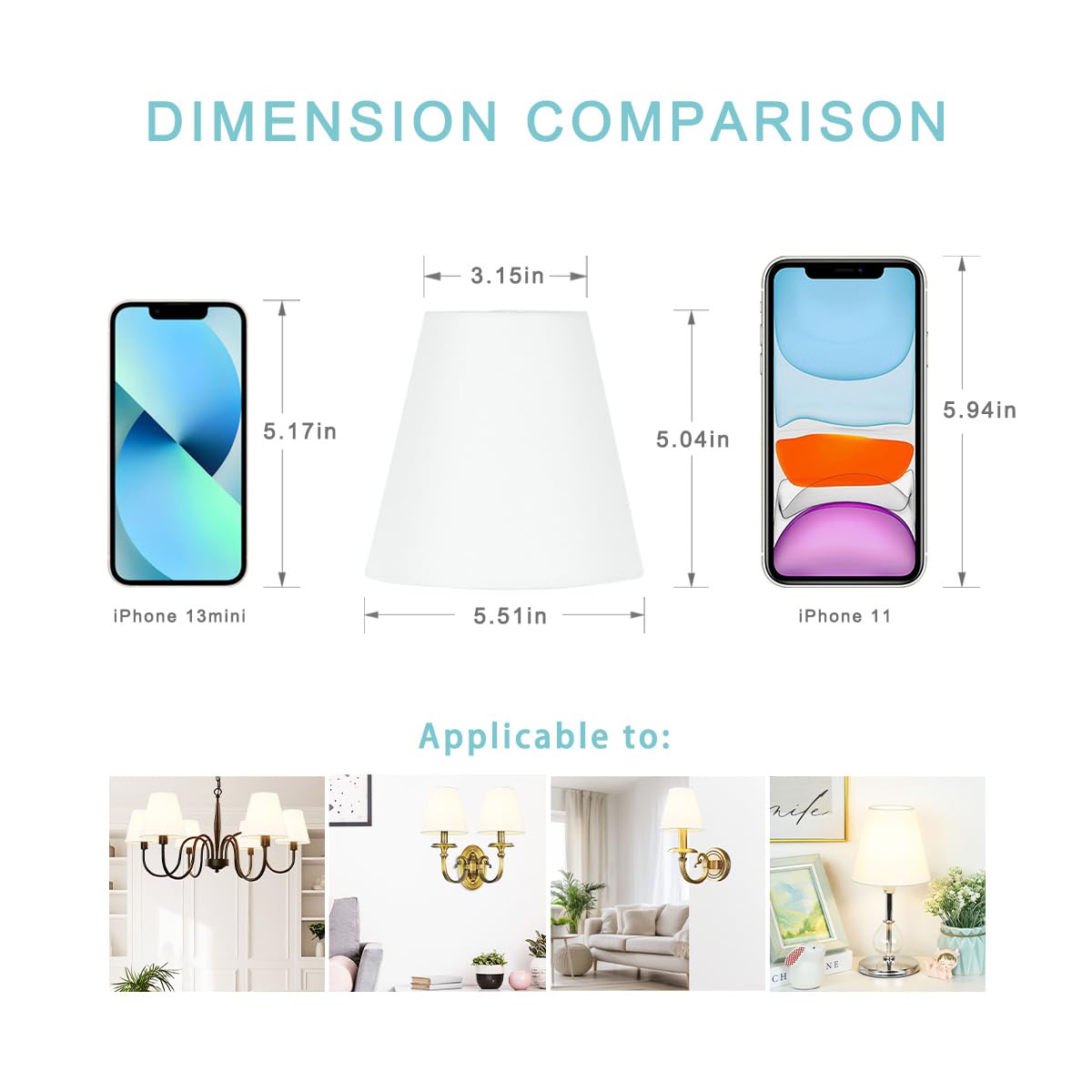 VELLA Lot de 6 petits abat-jours à clipser pour lustre blanc cassé, petit abat-jour à clipser, 14 x 8 x 14 cm (L x H), pour ampoules bougies et petites ampoules générales