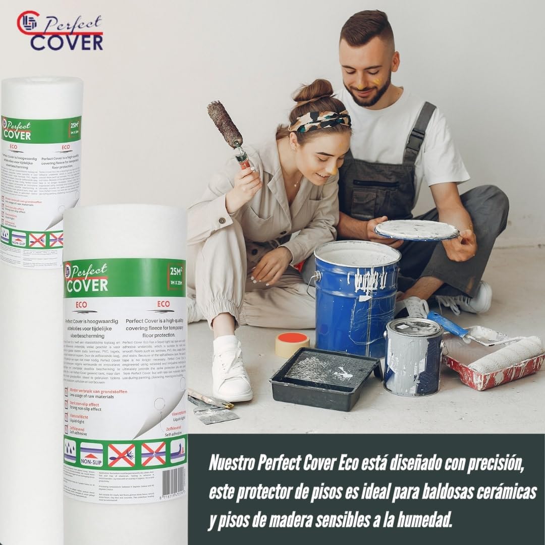 Perfect Cover® Eco Samoprzylepny tynk – włóknina malarska – powłoka z powłoką antypoślizgową – ochrona schodów – ochrona podłogi podczas prac DIY, na plac budowy i renowacji (0,65 x 25 m)