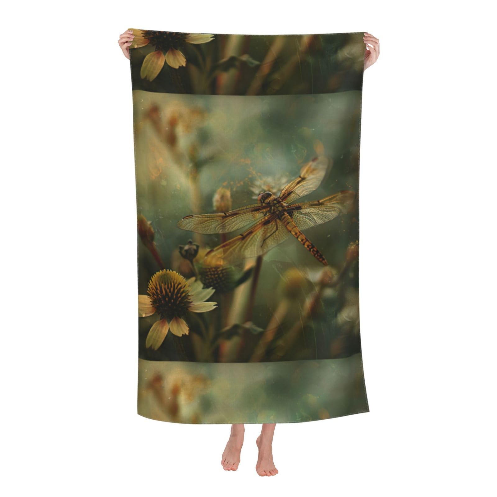 Cbaaghh Dragonfly And Flower Print Adult Beach Towels,Beach & Pool Towel,Beach Towels,Towels For Camping