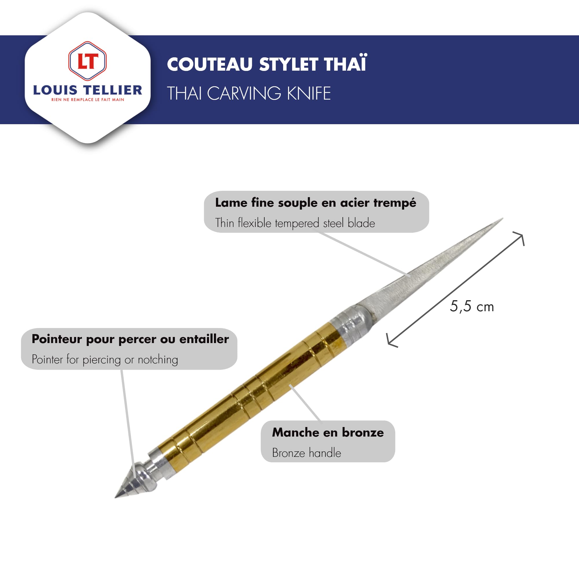 Louis Tellier ID1000 Couteau Stylet Thaï