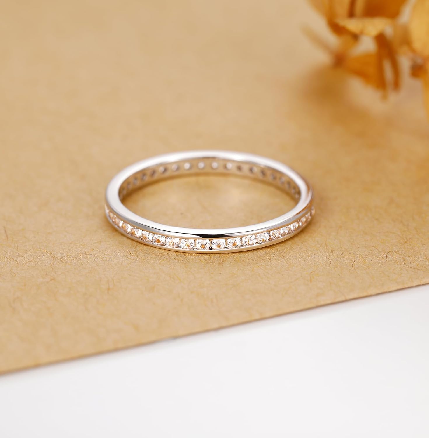 TIGRADE 2.5mm Women Anniversary Ring Cubic Zirconia Wedding Band CZ Stackable Ring Eternity Band Size 3-11 - Image 2