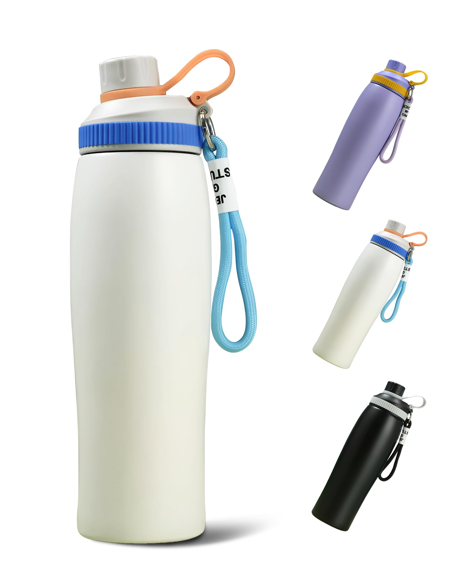 FitDA Stainless Steel Water Bottle - 650ml, Sports Insulated Metal Water Bottle with Hook Rope, Double Wall Insulated Bottles Ideal for Work, Gym, Sports (White)