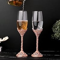 Vista 5 de Copas de champán - Juego de 2 pares de flautas de champán con base de metal de cristal y piedras de cristal, para brindis, aniversarios, bodas