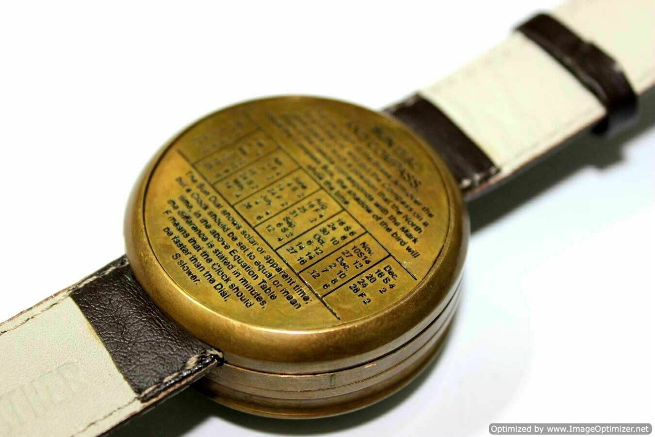 Reloj de pulsera con brújula de trabajo con reloj de sol de latón náutico, estilo vintage hecho a mano, Hombre (‎Marrón Antiguo)