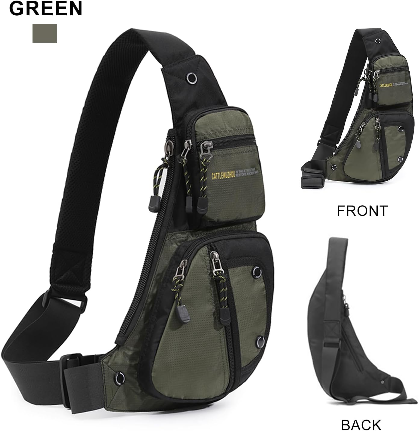 Mens Sling Bags Crossbody,Shoulder Bag for Men,Men Crossbody Bags for Hiking Traveling Outdoors Green - Image 2