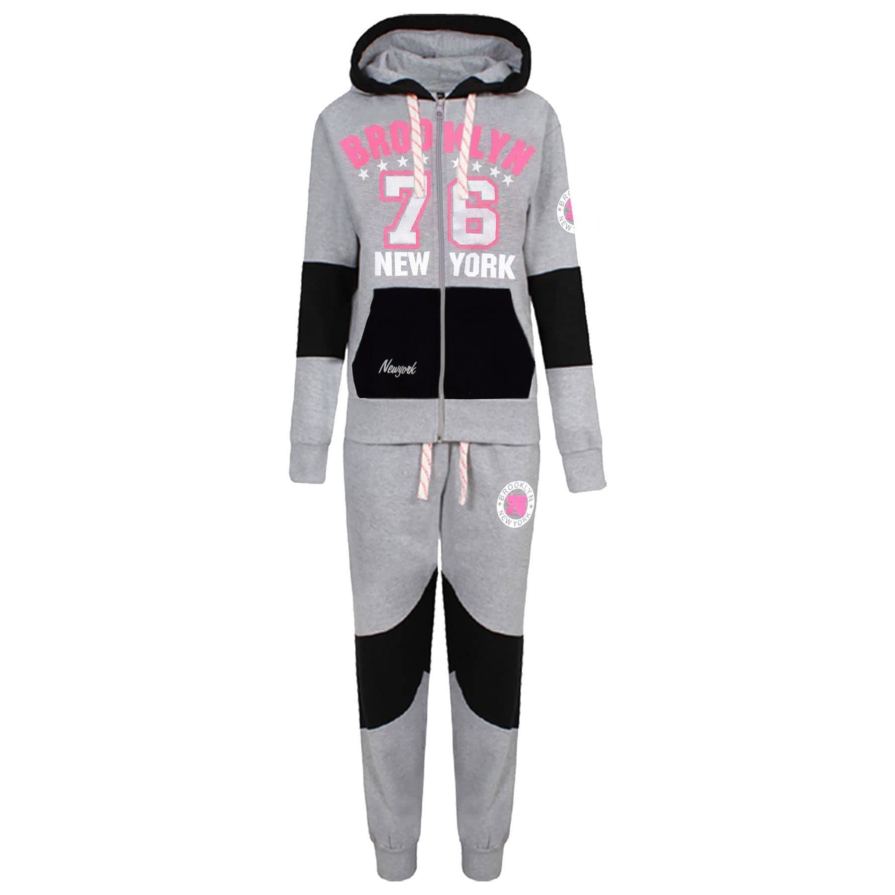 A2Z 4 Kids Chándal de forro polar con capucha para niñas, color gris Brooklyn 76 New York, conjunto de gimnasio para 5 a 13 años