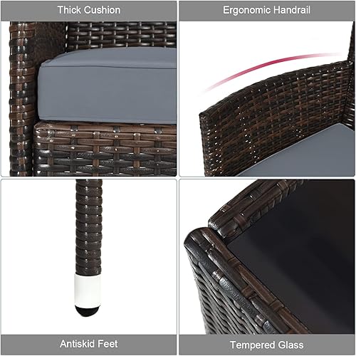 Miniatura 6 de COSTWAY Juego de 4 muebles de ratán para patio, sillas de mimbre para exteriores con mesa auxiliar, juego de conversación acolchado de ratán para