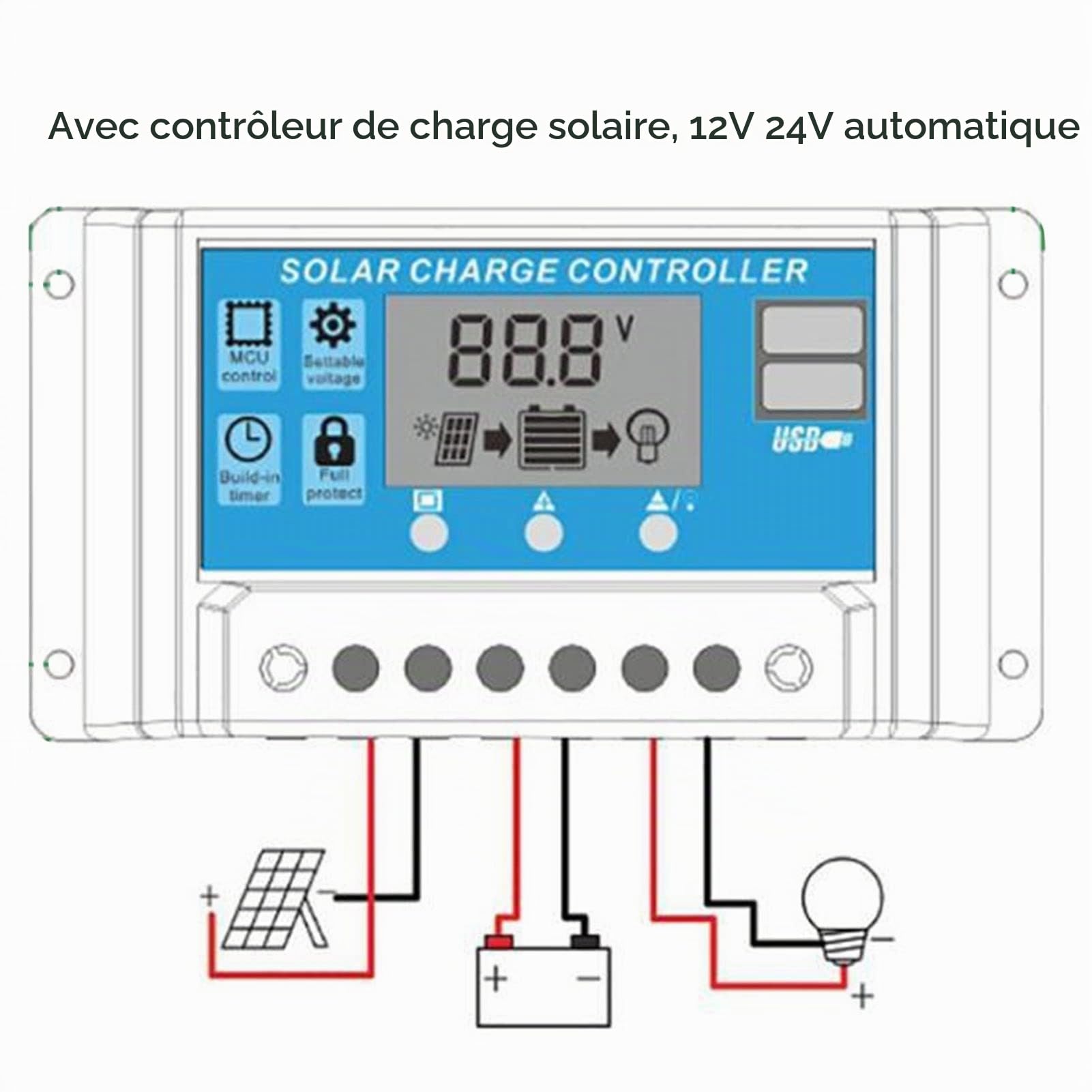 Kit de Panneau Solaire 100 W Kit de Chargeur de Batterie de Panneau Solaire en Silicium Monocristallin avec Contr?leur 30 A pour Voiture, Camping-car, Avions, Satellites, Stations Spatiales, Agricultu