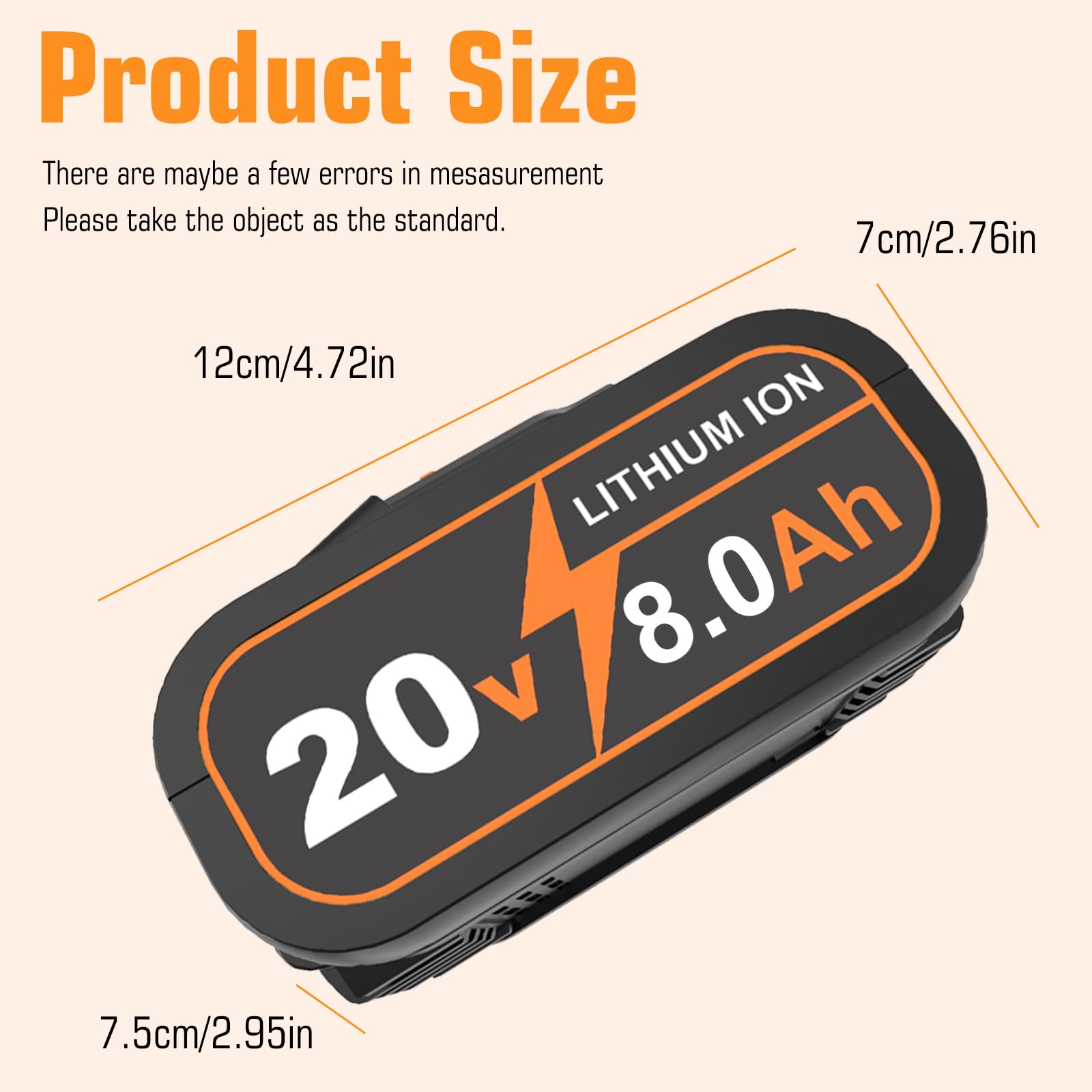 2X 8.0Ah Ersatz für Worx 20V Akku WA3551 WA3553 WA3553.2 WA3557 WA3572 WA3641 WA3760 WA3881 WX166.4 WX176 WX372.1 WX390WG629E