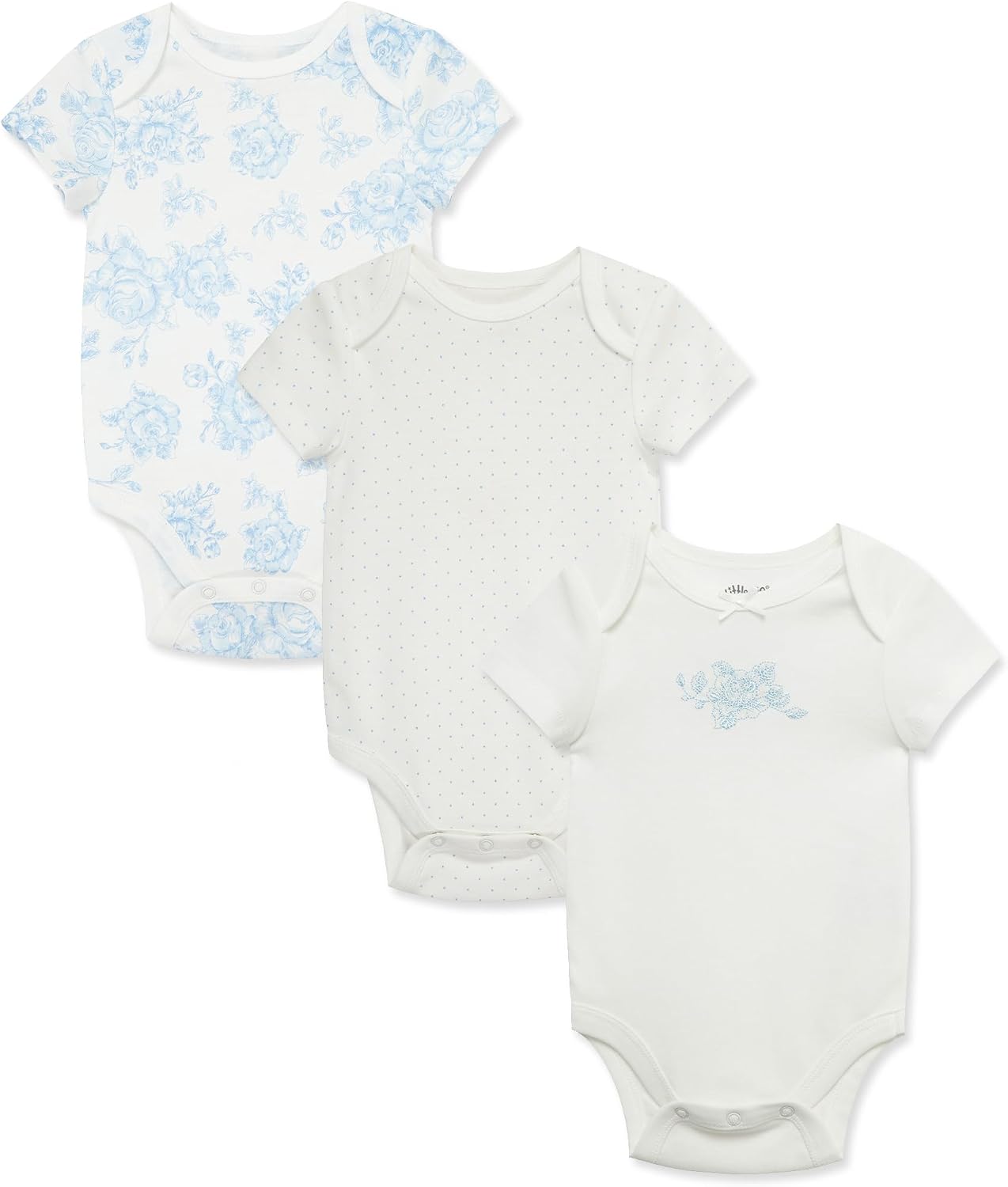 Little Me Clothes for Baby Girls' 3-Pack 100% Cotton Bodysuits with Full Snap Closures, Baby Essentials