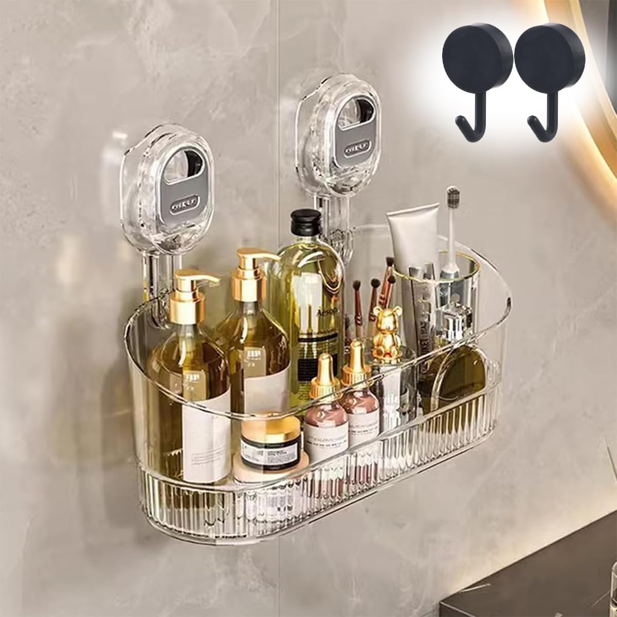 Vulvv Firmstaunch Suction Cup Storage Organizer Shower Caddy Suction Cup No-Drill Bathroom Suction Storage Box Large Capacity Strong