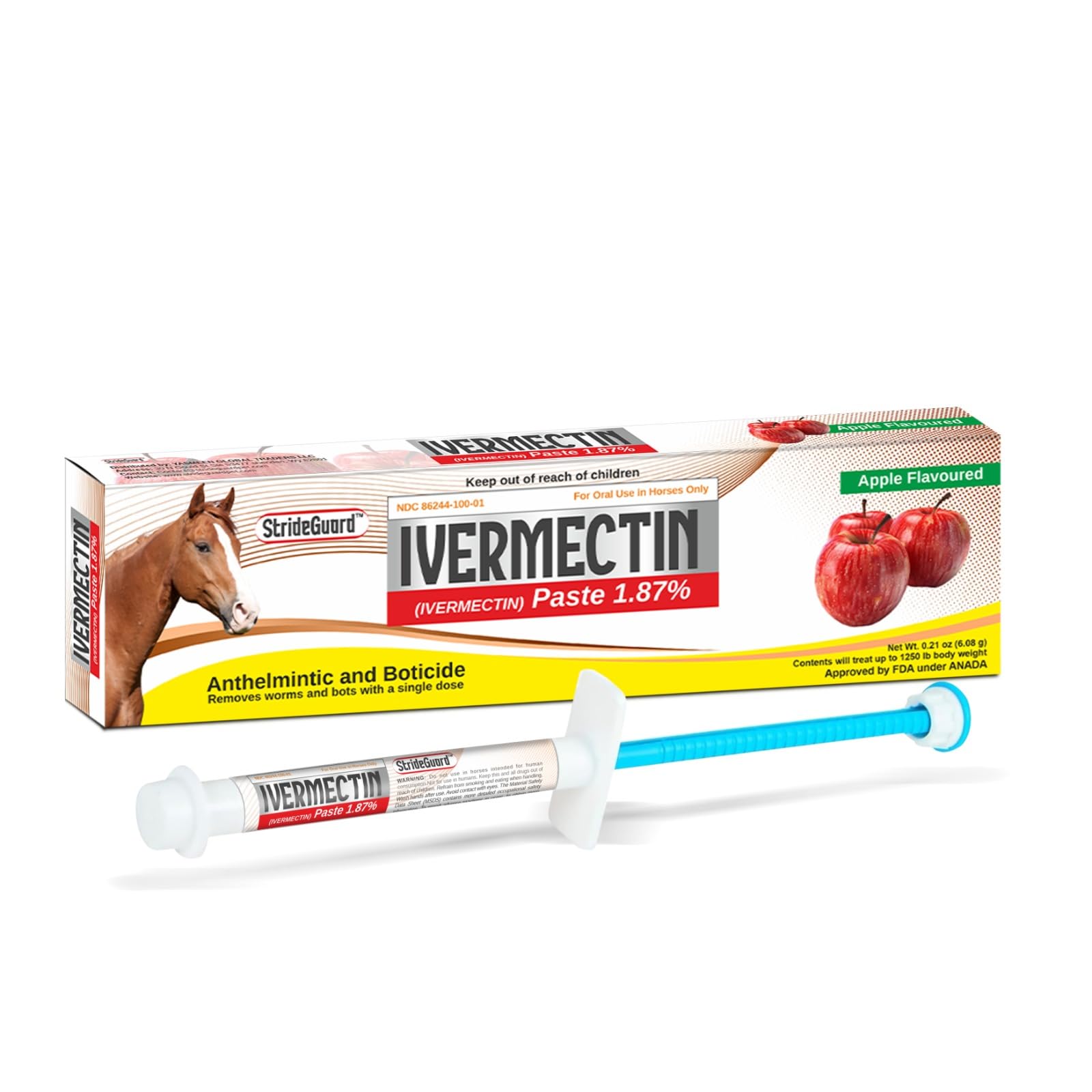 Horse Ivermectin Paste 1.87% – Apple Flavored Oral Horse Dewormer Syringe – 6.08g Tube Treats Horses Up to 1 250 lbs [Pack-1]