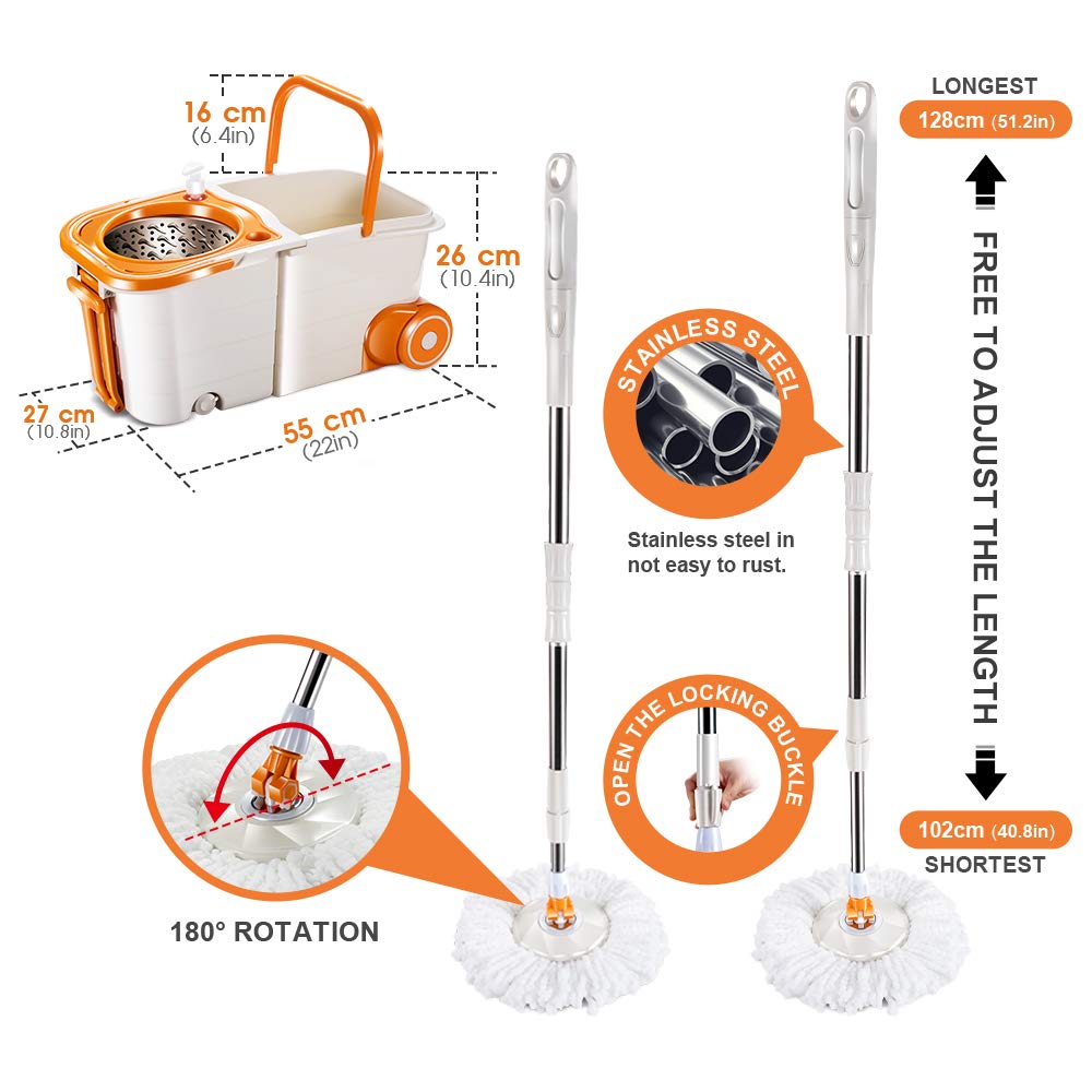 360 Spin Mop and Bucket ,with Wringer Set for Floor Cleaning Mops and