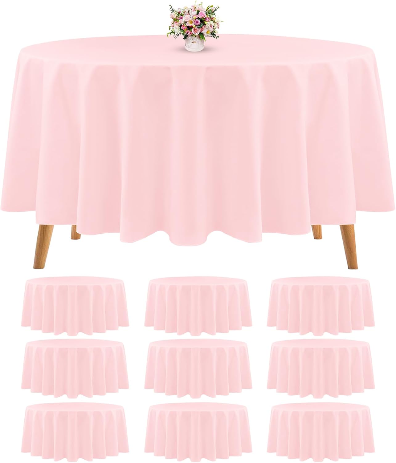 10 Packs Premium Round Tablecloth - 90 Inch Pink Polyester Table Cloth Bulk Washable Polyester Fabric Tablecloths for Wedding Party Banquet Buffet Table Holiday Dinner