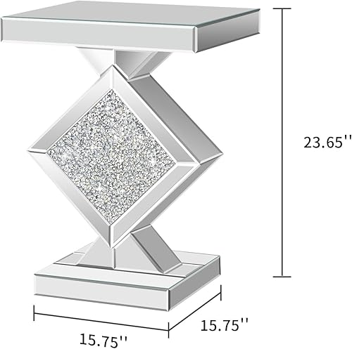 Miniatura 16 de Mesa auxiliar plateada con incrustaciones de cristal, mesa auxiliar moderna, mesa auxiliar cuadrada pequeña para sala de estar, dormitorio