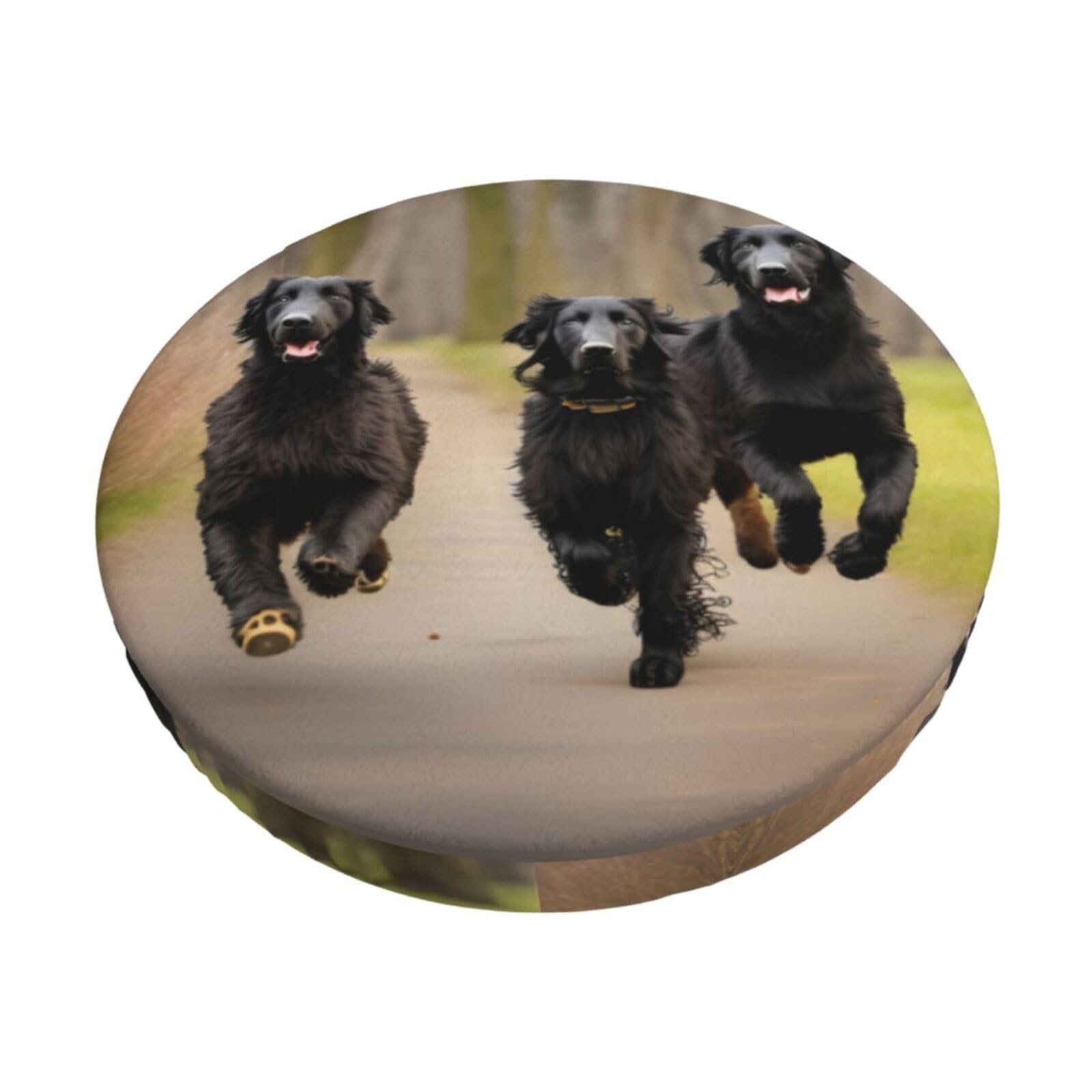 GUCHENP Trotting Flat Coated Retrievers Paw Print Round Bar Chair Cushion Cover,Washable Chair Protector For Indoor Home Furniture Decor