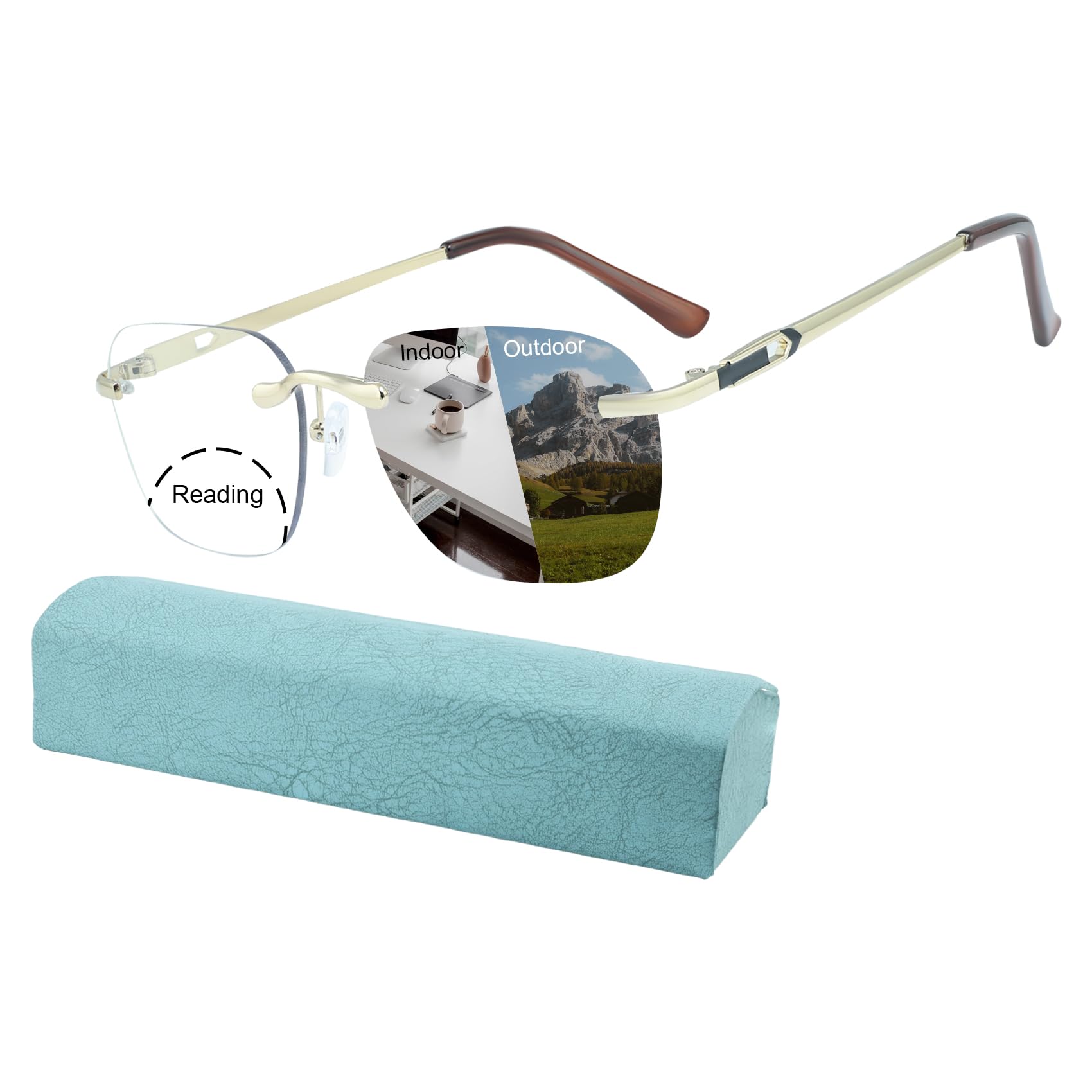 K.LAVER Rimless Photochromic Bifocal Reading Glasses Men Blue Light | Frameless Design, R…