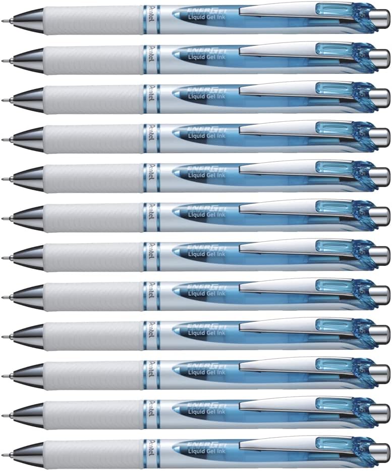 Pentel EnerGel White Edition BLN75W-C Gel Rollerball Pens with Click Top - Blue (Pack of 12)