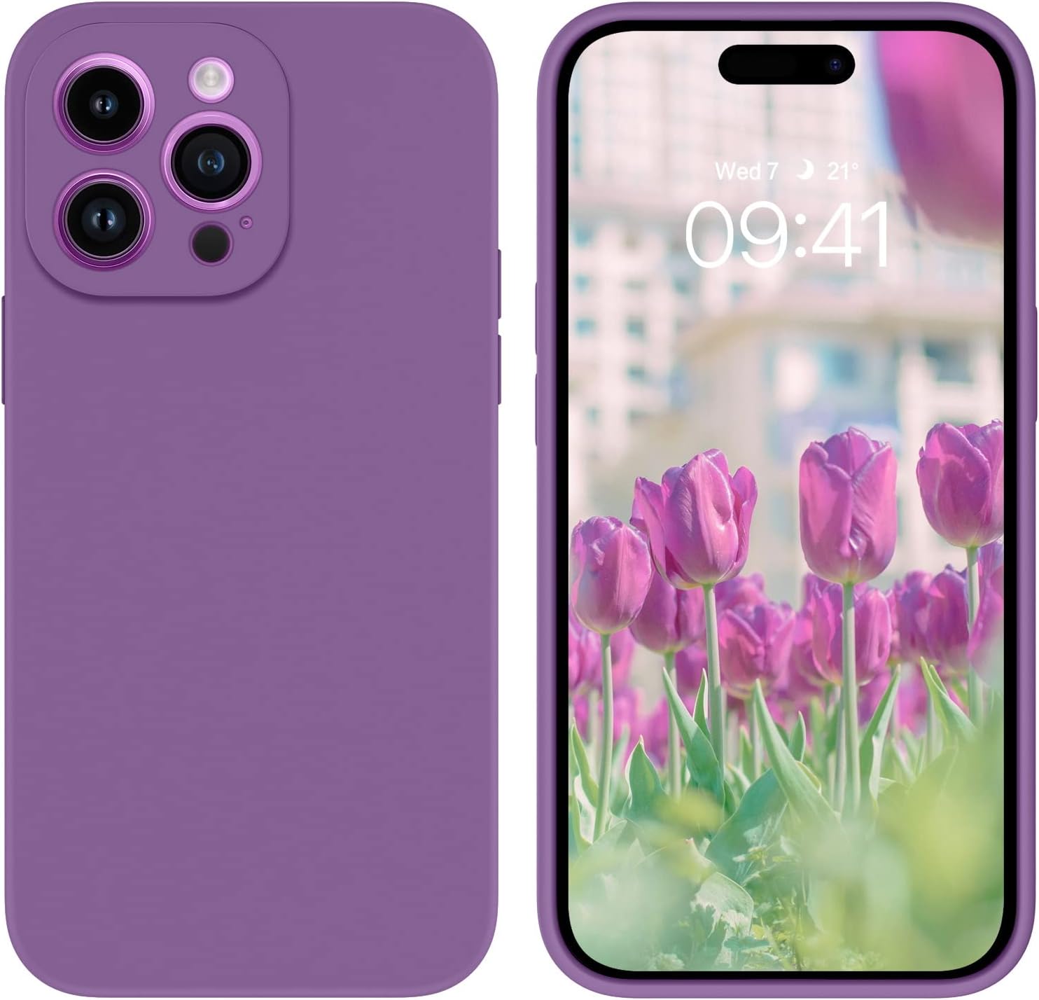 GUAGUA Compatible with iPhone 14 Pro Max Case 6.7 Inch Liquid Silicone Soft Gel Rubber Slim Microfiber Lining Cushion Texture Cover Shockproof Protective Case for iPhone 14 Pro Max, Grape Purple
