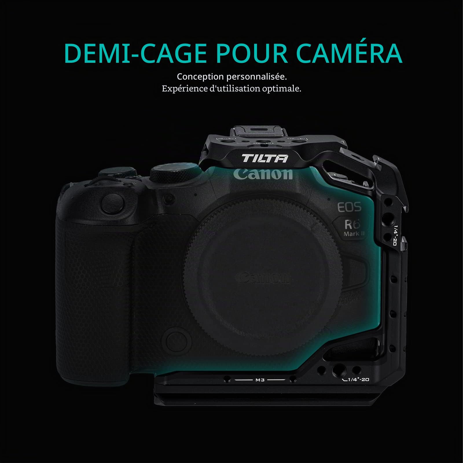 Tilta Demi cage pour caméra R6 Mark II avec rail NATO, griffe froide, broches de localisation filetées de 6,35 mm – Noir TA-T45-HCC-B