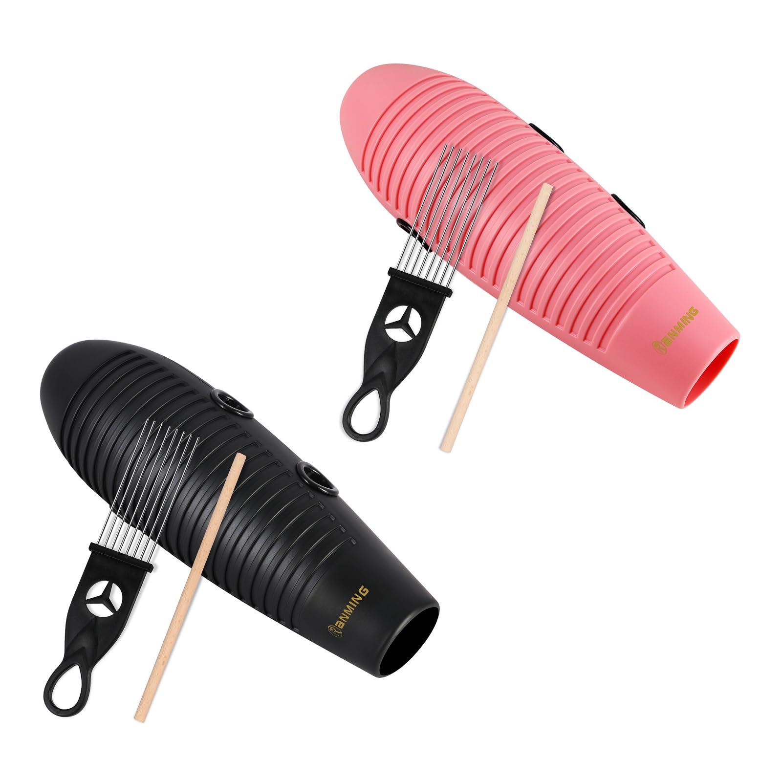 RANMING Guiro Instrument 3.9x13 Inch Super Guiro Fish Shaped Latin Percussion Instrument with 2 x Guiro Scraper Musical Training Tool for Beginners and Music Lover