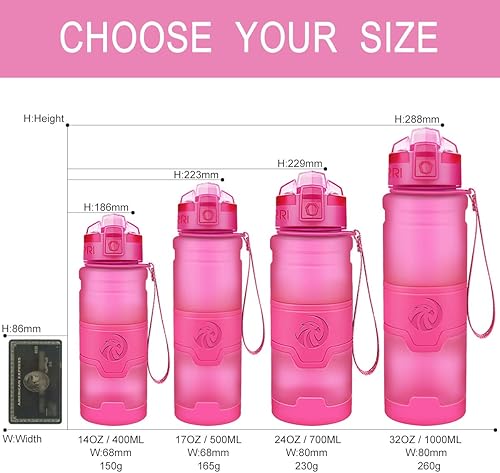 Miniatura 9 de Botella de agua deportiva Zorri, 13.5, 17, 23.6 onzas, sin BPA, a prueba de fugas, ligera, para exteriores, campamento, ciclismo, fitness, gimnasio,