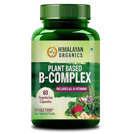 Himalayan Organics Plant Based Vitamin B Complex with 100% RDA B1, B2, B3, B5, B6, B9 & B12 | Hair Growth, Boost Energy And Immunity (60 Capsules)