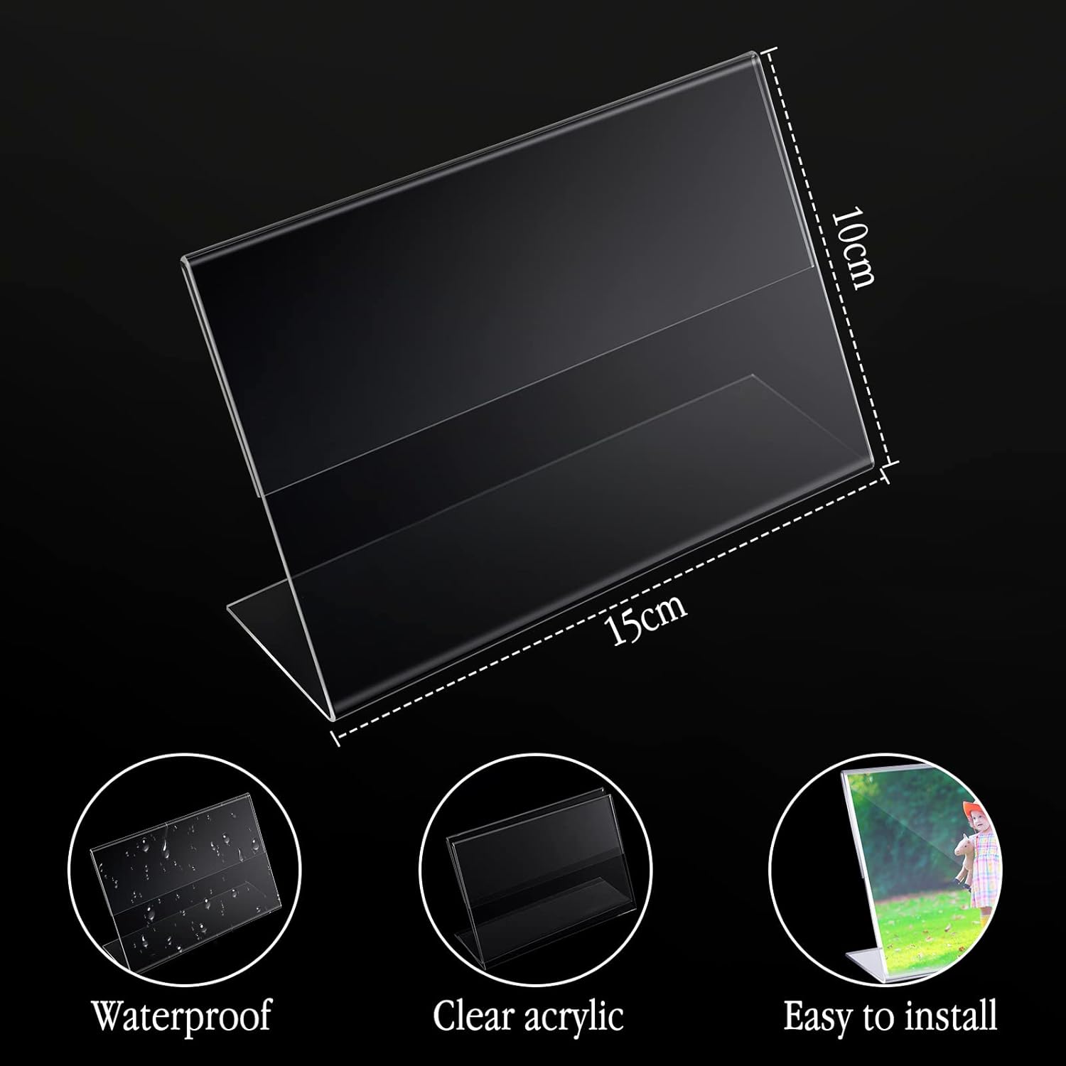 Soaoo 50 Pcs Acrylic Picture Frames Bulk 4 x 6 Inch Plastic Sign Holder Clear Frame Horizontal L Shape Acrylic Photo Slanted Back Plastic Picture Display Stand Flyer Holder for Office Home Desktop