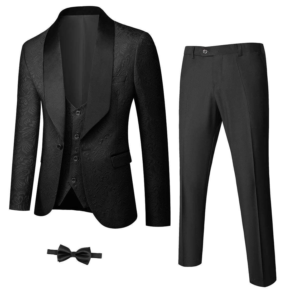 (size:XL) YND Men's 3 Piece Slim Fit Tuxedo Set, Solid Shawl Collar Jacquard Jacket Vest Button Pants