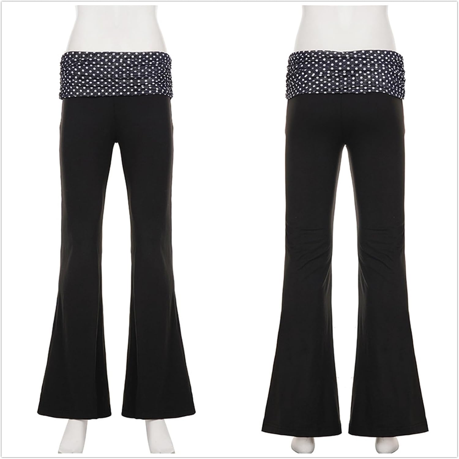 HeiBai Xiong Women Y2K Bell Bottom Straight Leg Pants - Fancy Polka Dot Low Waisted Flare Tight Gothic Going Out Travel
