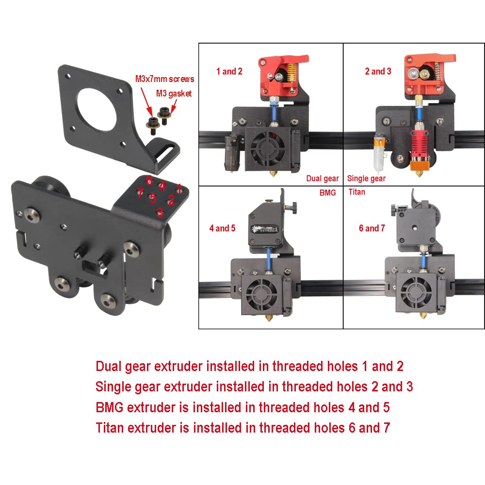 Placa de aluminio con soporte de accionamiento directo mejorado con poleas con extrusora de engranaje único con kit de motor para Serie Ender5 (extrusora de engranaje único+kit de motor)