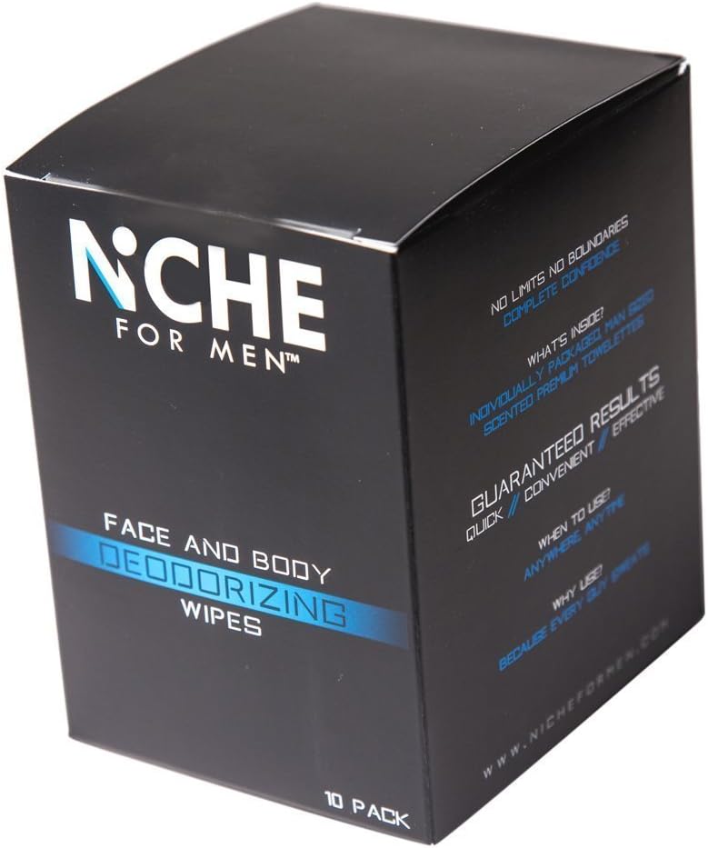 Niche For Men - Male face and body deodorizing wipes, moist personal wipes for men,10 count