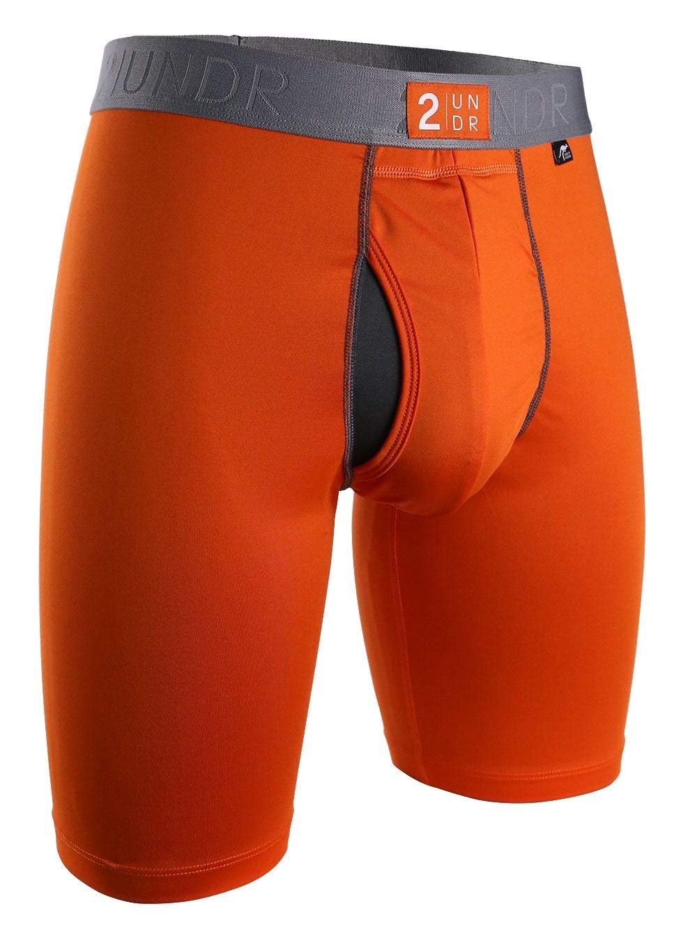 2UNDR Power Shift Long Leg Boxer Briefs Orange Small