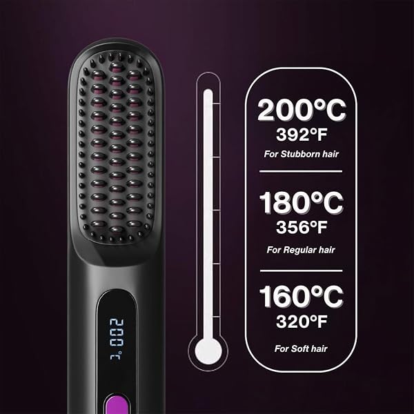 Cocoony 2026 Curly Hair Brush and Heating Brush, 3 Temperature Settings & LED Screen, Portable Styling Brush for Short Hair (Black Colour) - 4